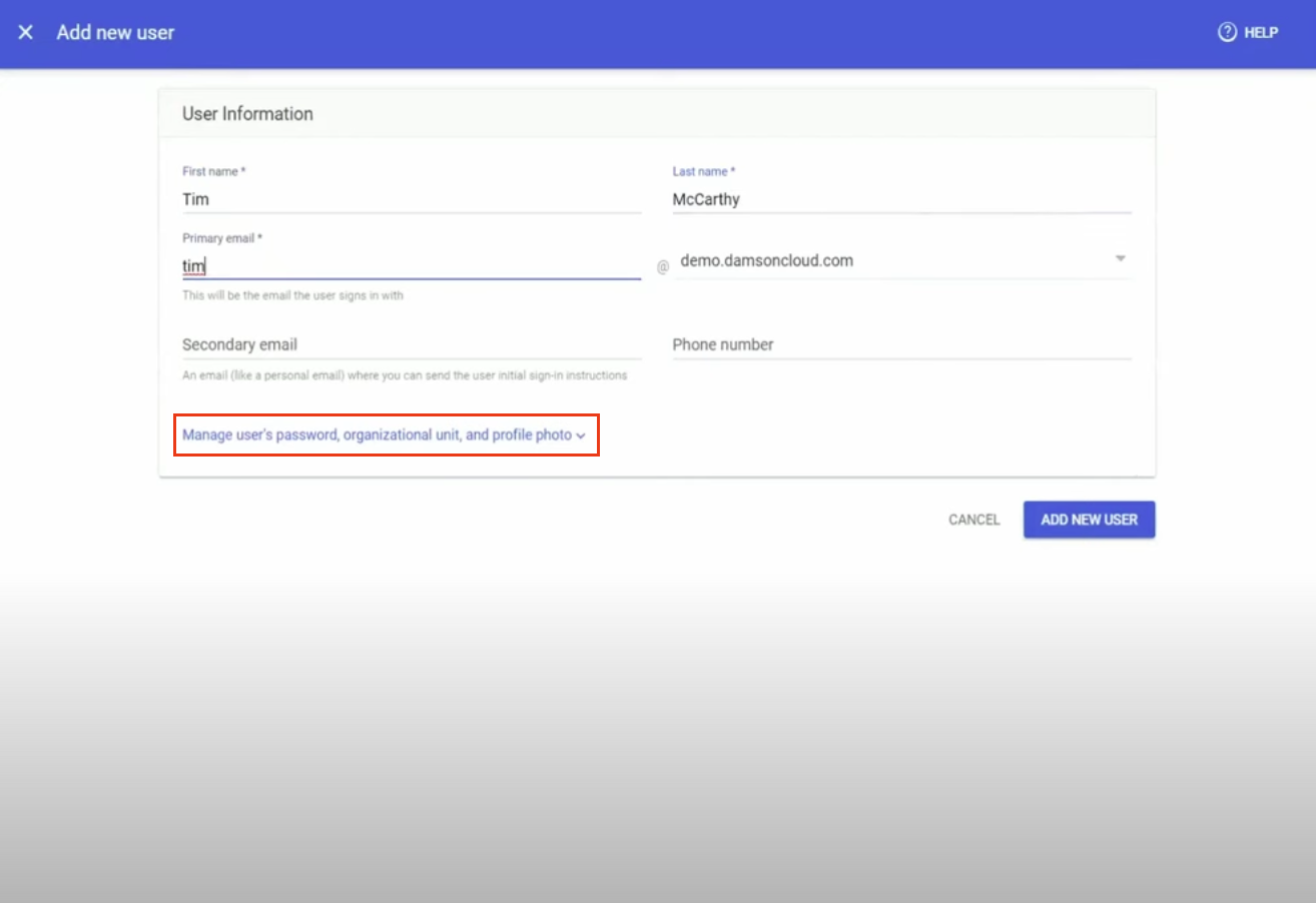 Step 5: Manage user password and organisational unit