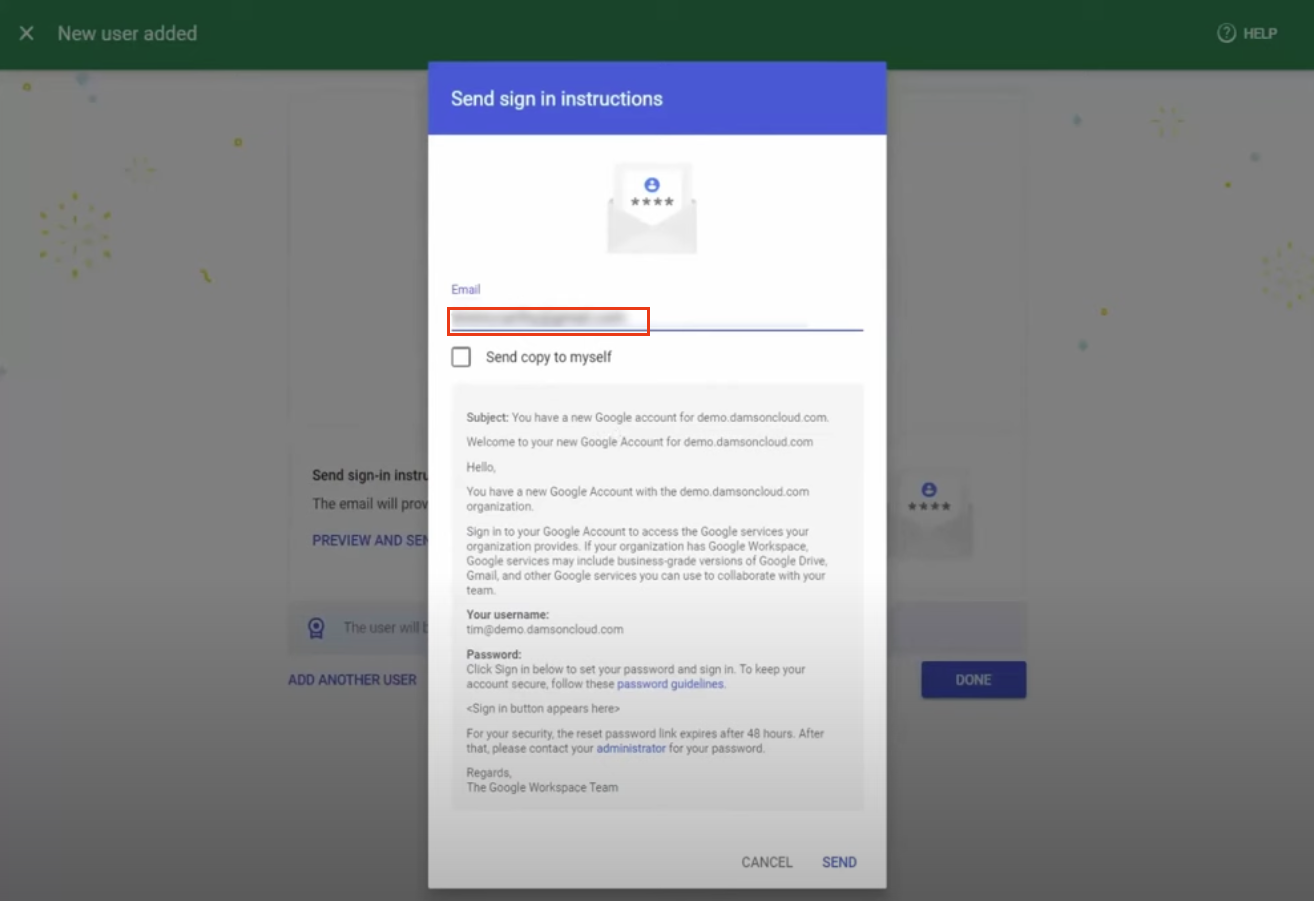 Step 9: Confirm customer_admin@deeploi.io as recipient