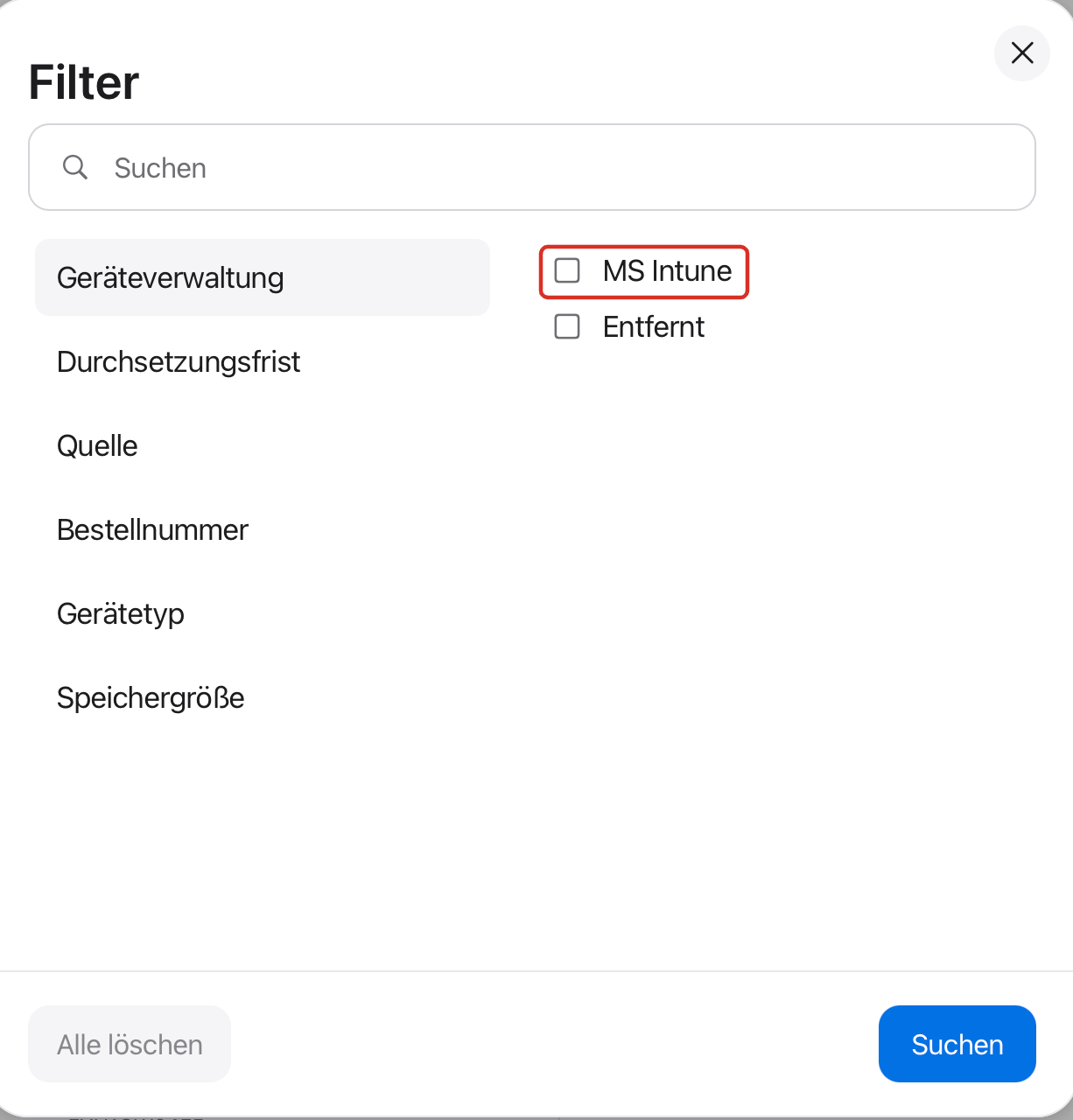 Device Management filter with the current provider