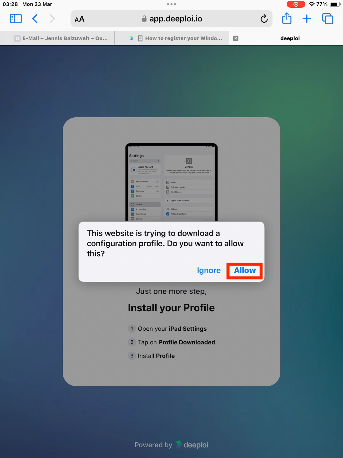 Allow the configuration profile download