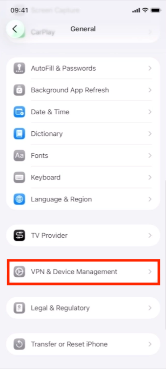 Tap VPN & Device Management