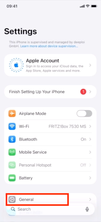Open Settings and tap General