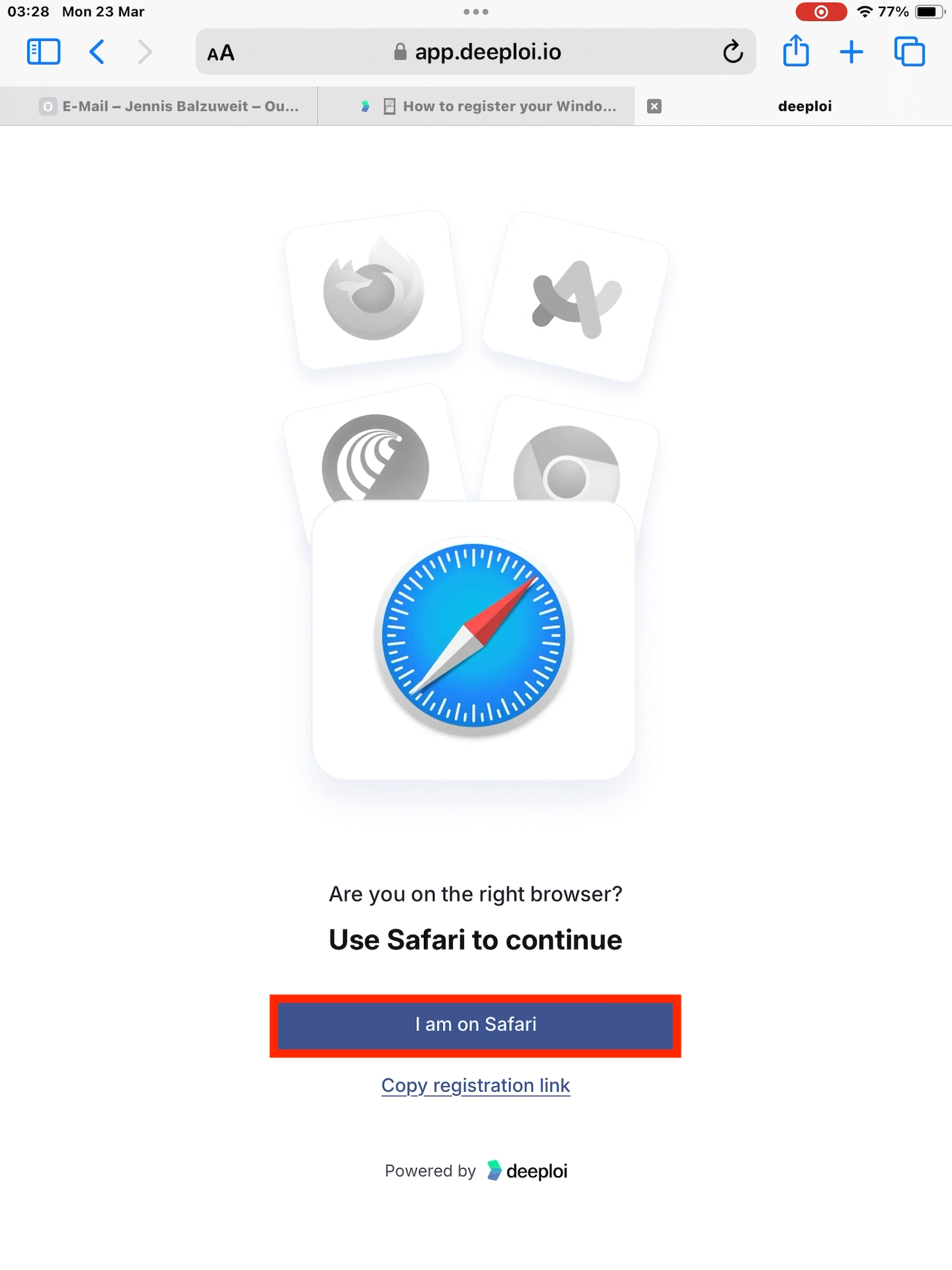 Safari-Browser-Bestätigung