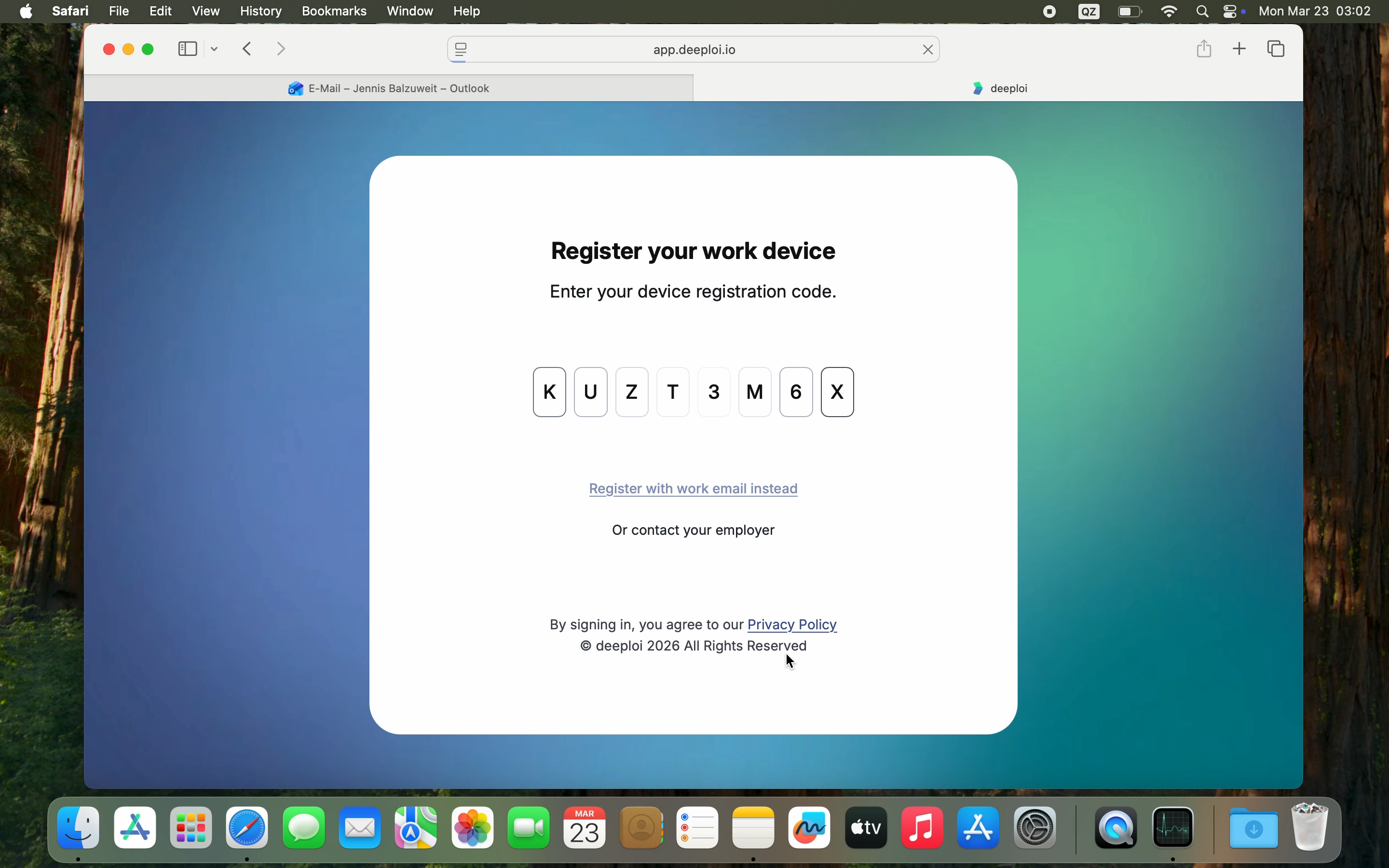 Registrierungscode wird automatisch eingetragen