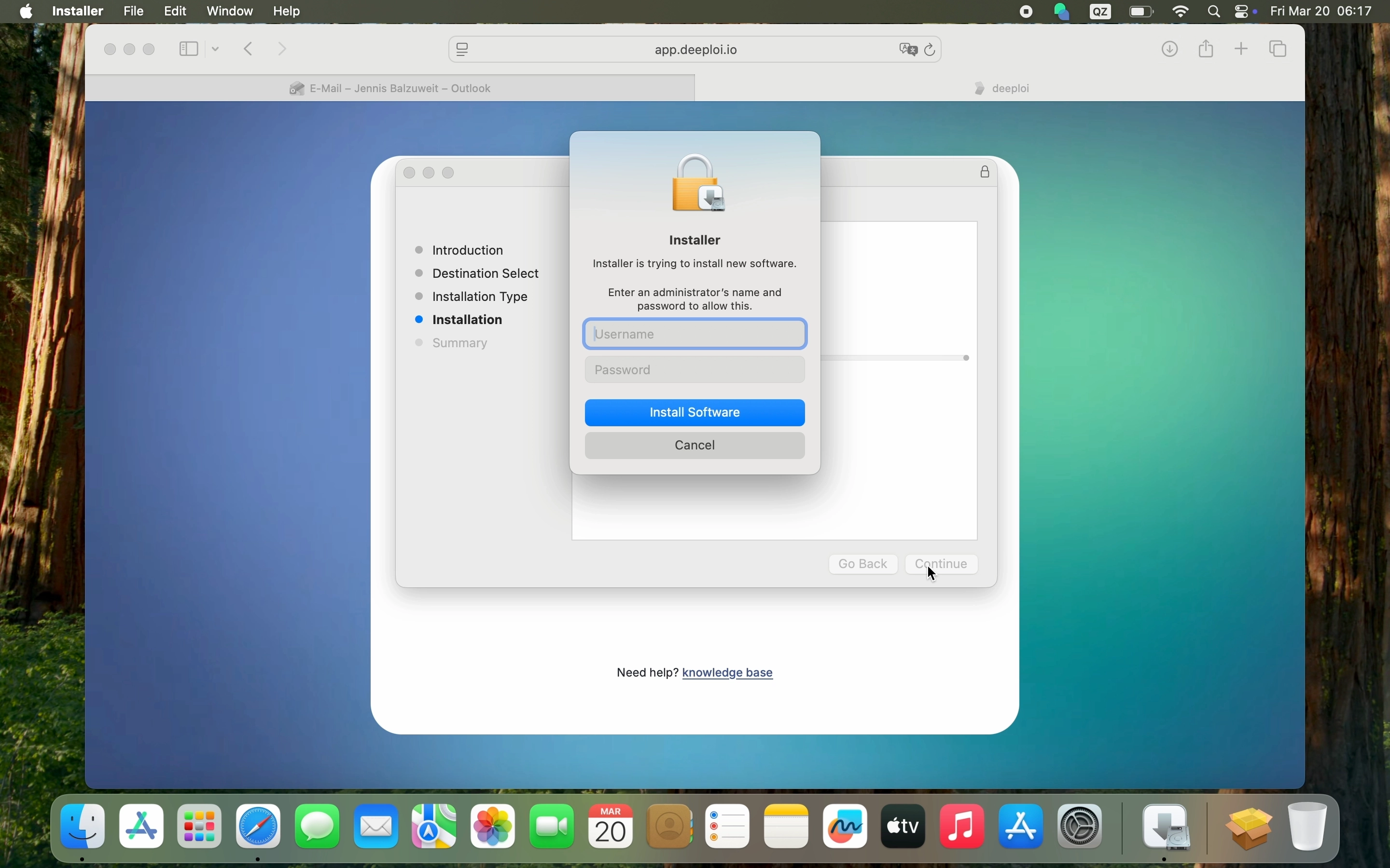 Enter your Mac login credentials to install