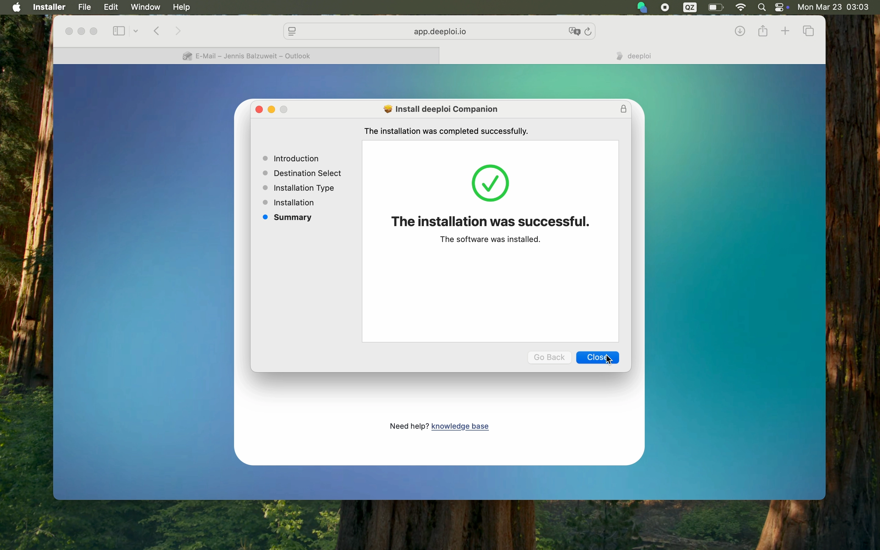 Die Installation war erfolgreich