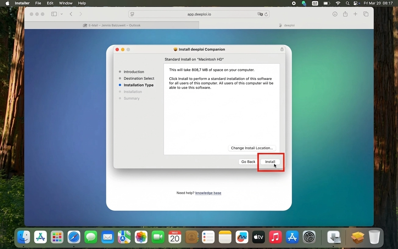 Installationstyp — auf Installieren klicken