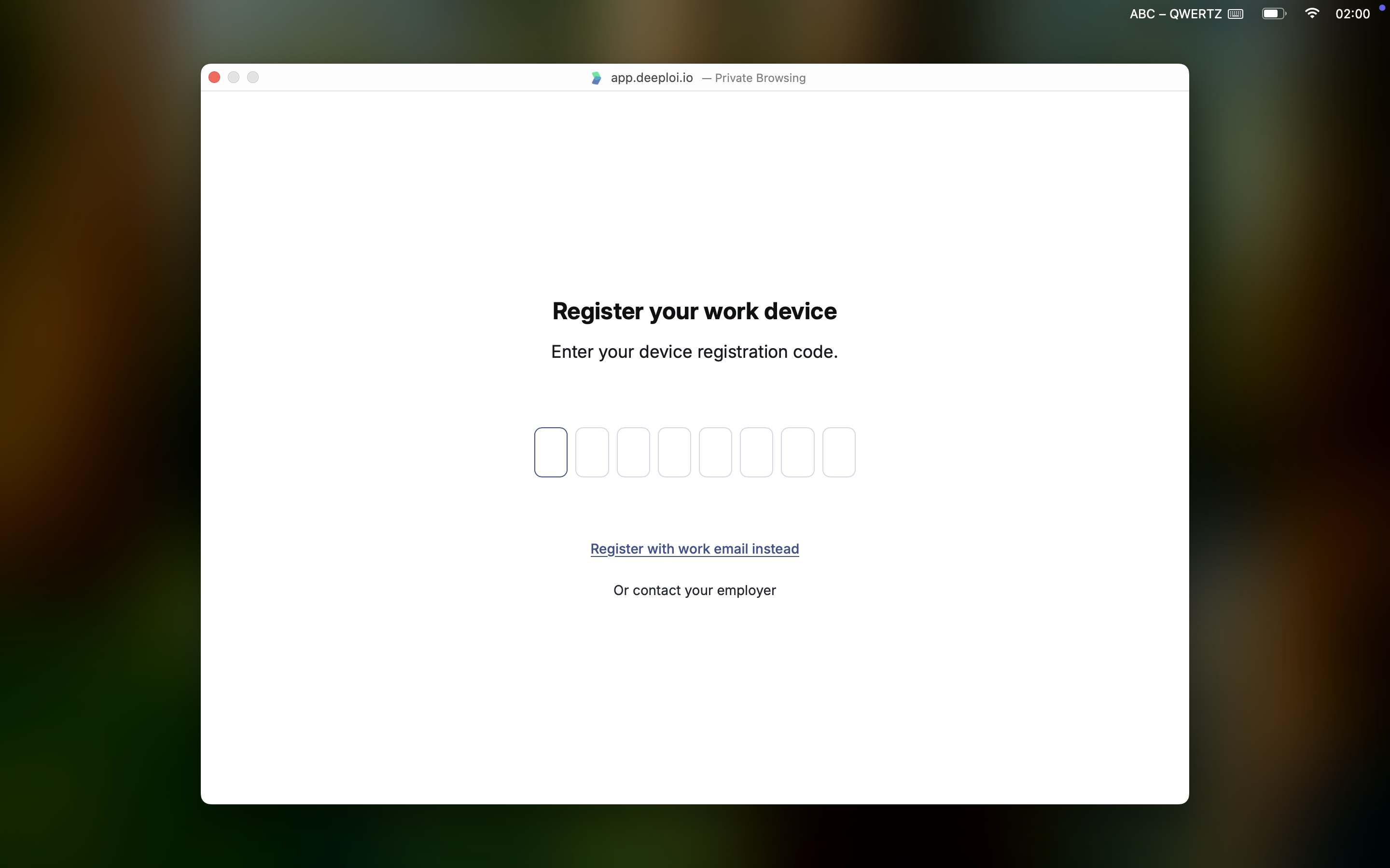 Registrierungscode eingeben