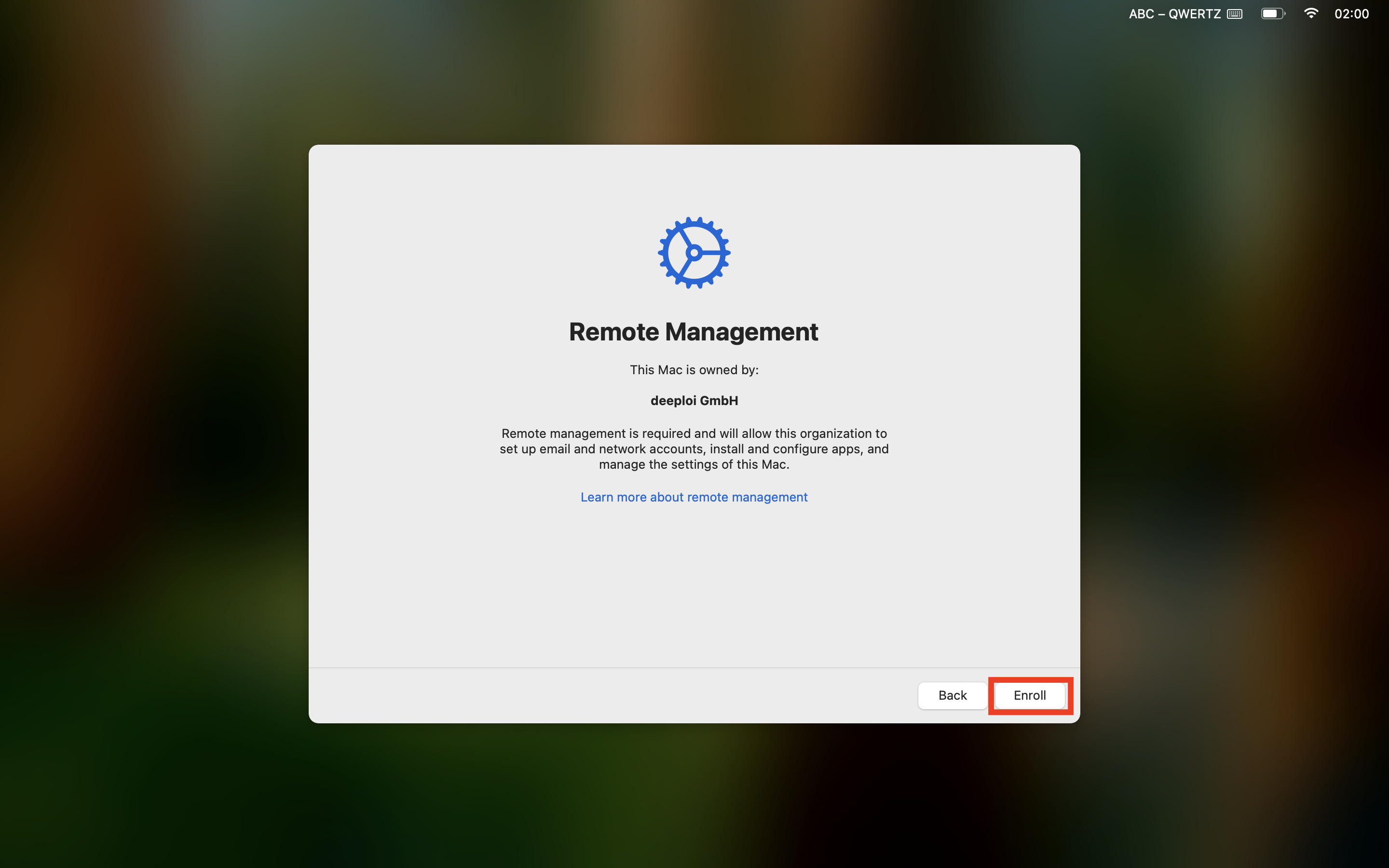 Enrollment screen with Enroll button