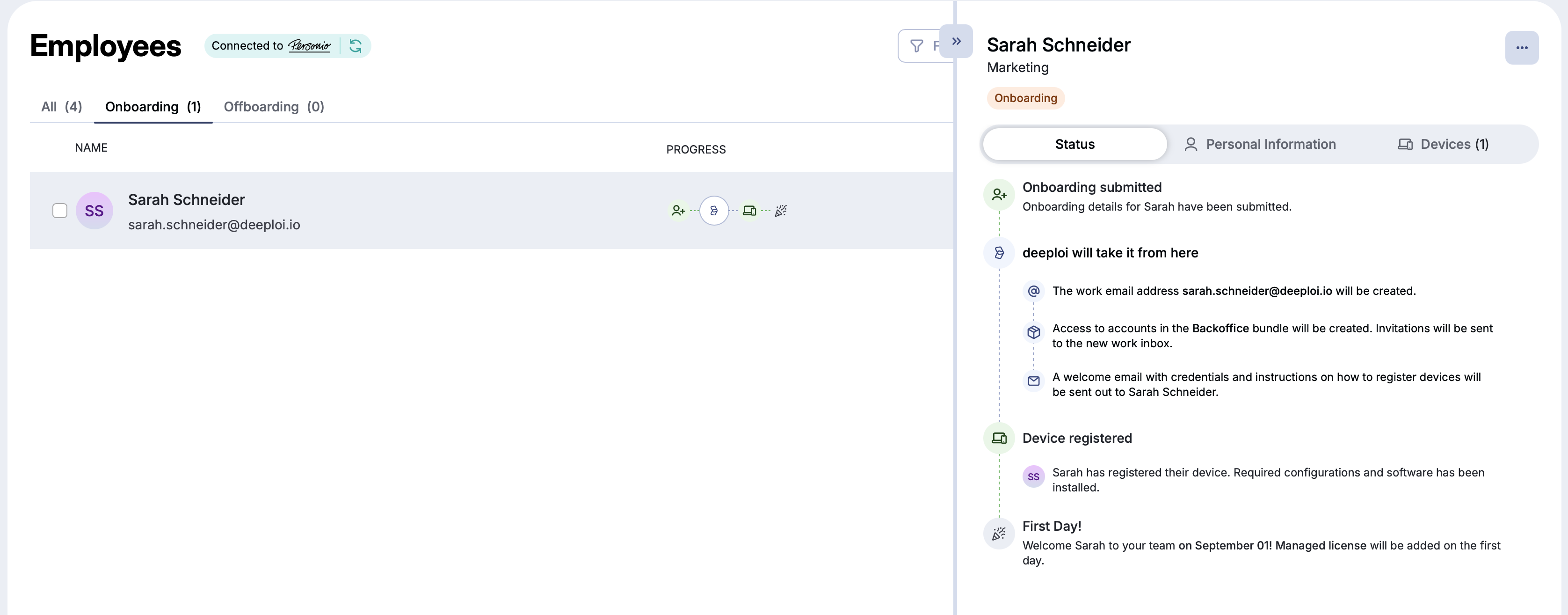 Employee profile in the Employees list