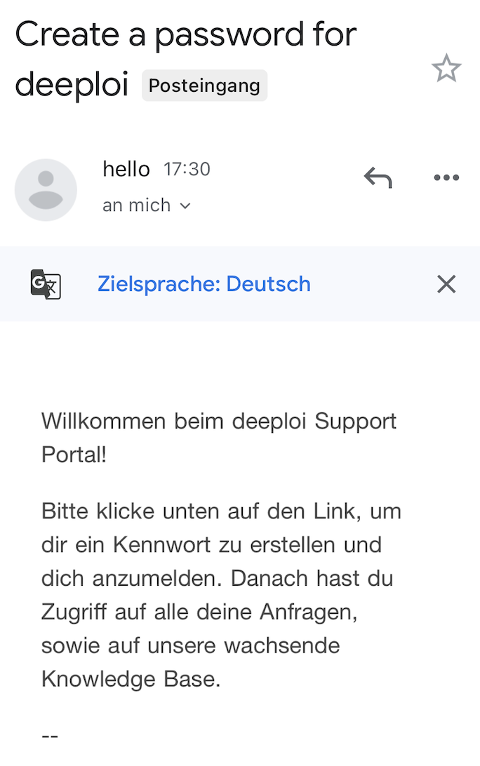 Create a password email, German part