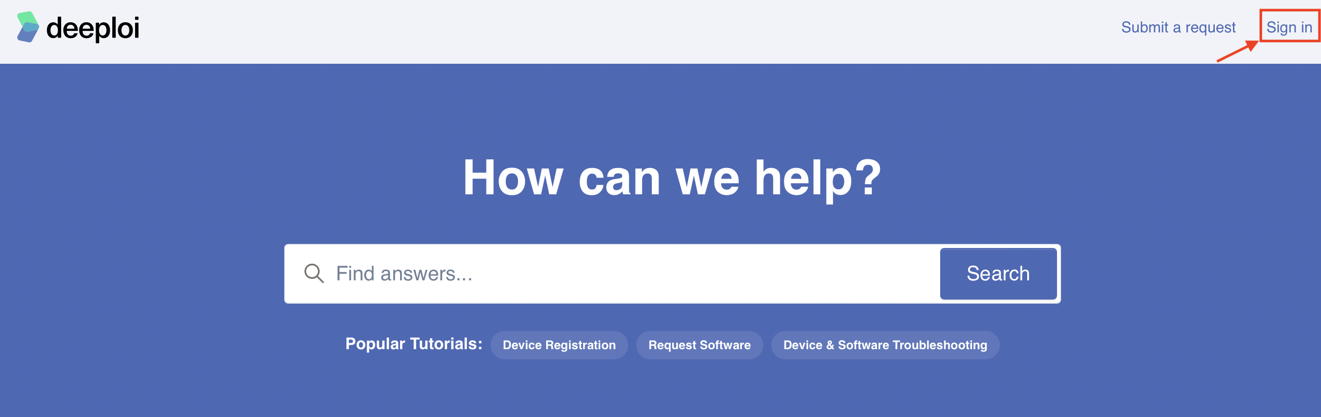 Sign in button in the top-right corner of the help center