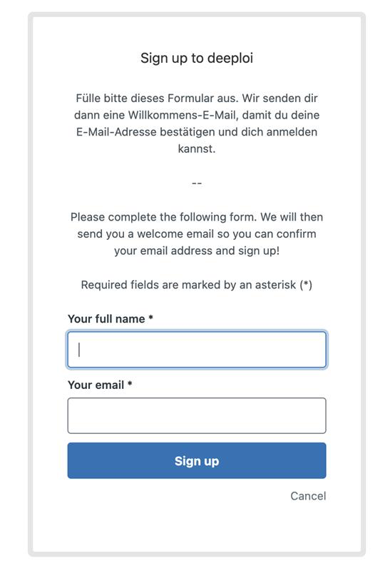 Sign up form with name and email fields