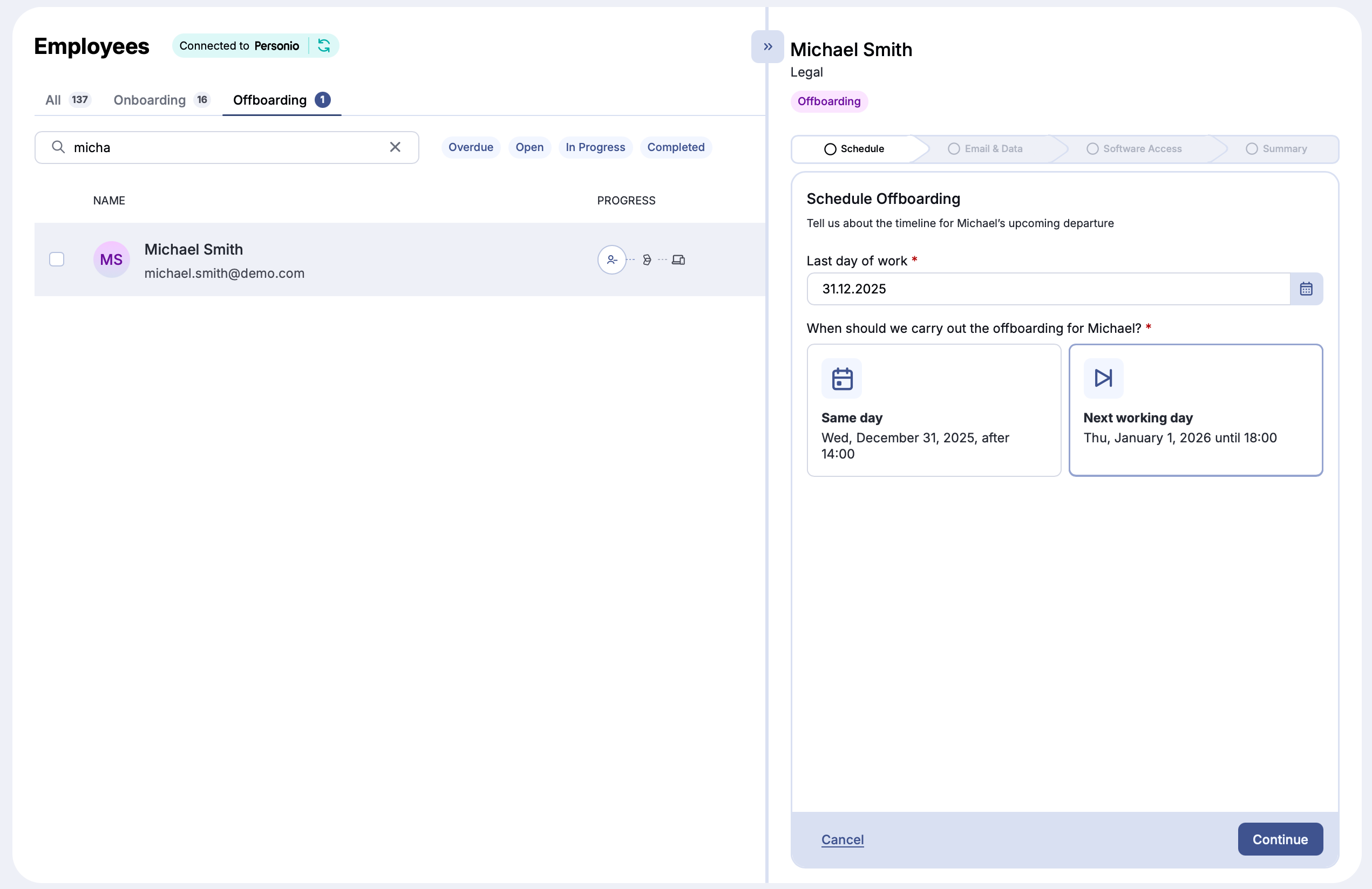 Schedule offboarding section