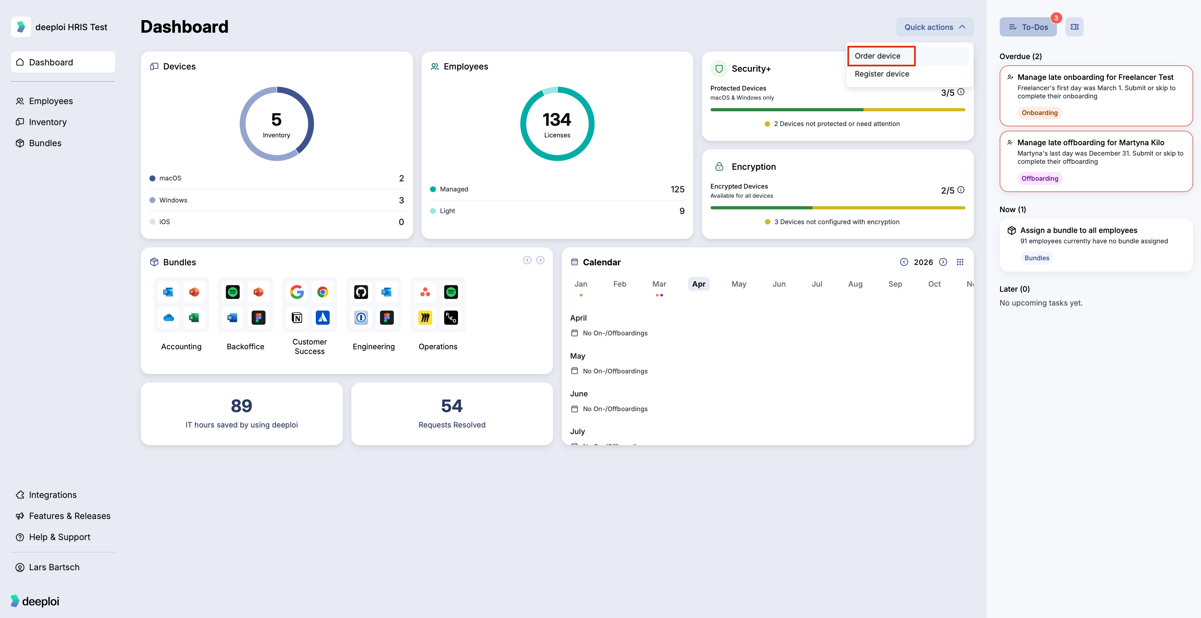 Order Device in Quick Actions