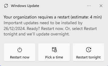 Windows Update notification asking for a restart