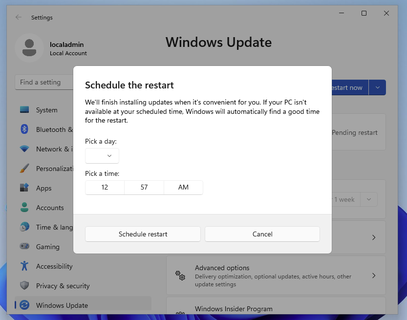 Schedule the restart window