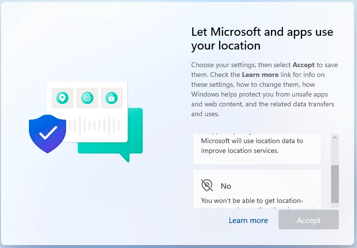 Privacy settings screen