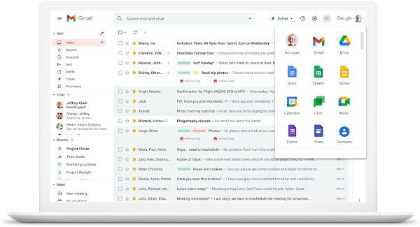Gmail-Postfach mit dem Google-Apps-Menü